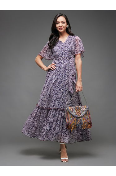 Floral Print Ruffled Hem A-Line Maxi Dress