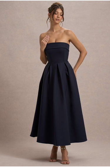 Annalise | Navy Bandeau Skater Midaxi Dress