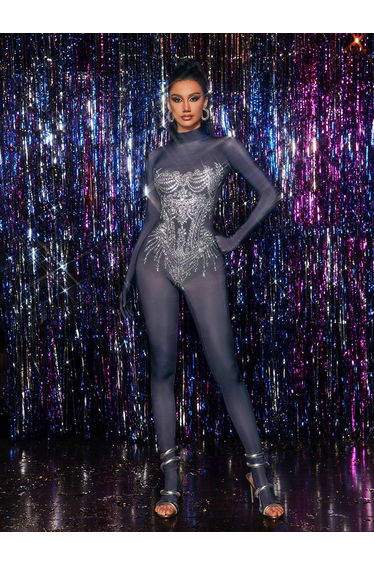 Chesten Long Sleeve Rhinestone Embellished Jumpsuit
