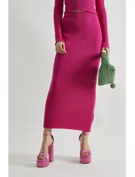 Pink Rib-Knit Midi-Skirt