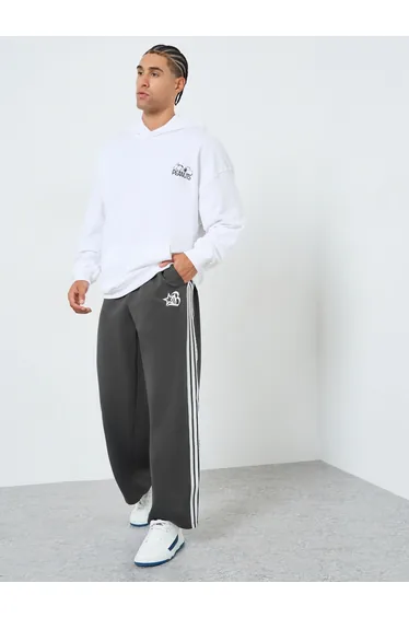 Men Grey Track Pants with Side Stripes