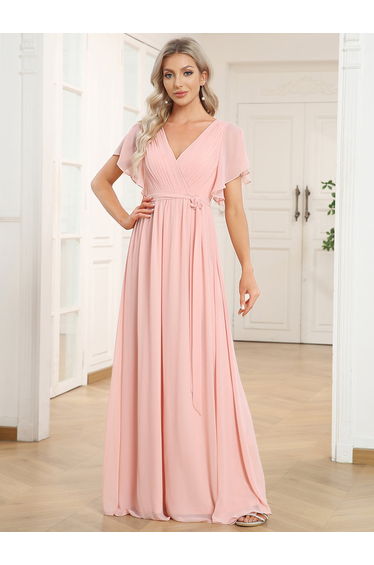 pretty LEORA|Plus Size Chiffon Tie-Waist Evening Dress