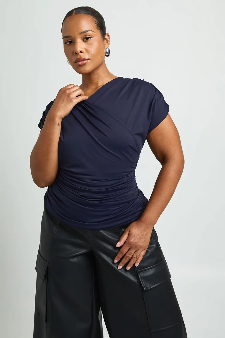 Plus Super Soft Ruched Wrap Top - navy - 2