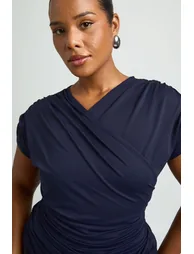Plus Super Soft Ruched Wrap Top - navy - 3