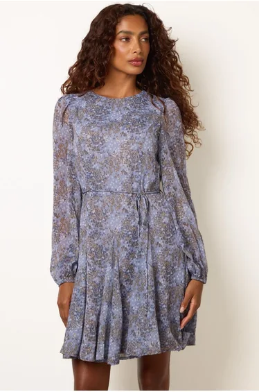 Tie Waist Godet Mini Dress