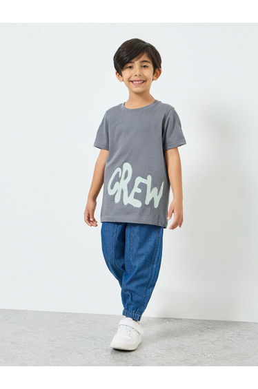 Boys Grey Cotton Printed T-Shirt