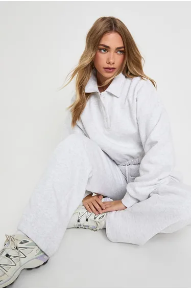 Cropped Rugby Sweatshirt Tracksuit - ash grey