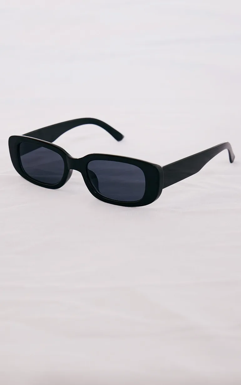 Black Slim Rectangular Sunglasses - 2