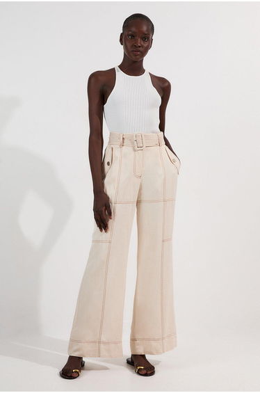 Premium Linen Twill Topstitch Woven Trouser