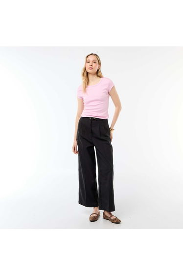 Ribbed Short-Sleeve Jersey T-Shirt PINK