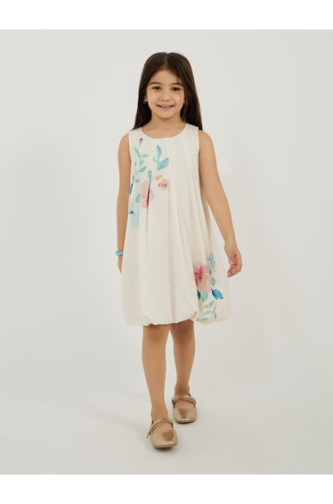 Placement Print Balloon Hem Sleeveless Dress
