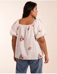Curve Milkmaid Flower Embroidered Top - 6
