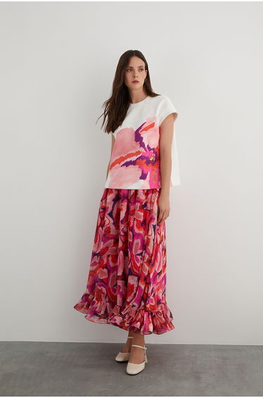 Special Pattern Short-Sleeved Scuba Blouse
