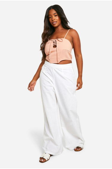 Plus Linen Corset Top - rust