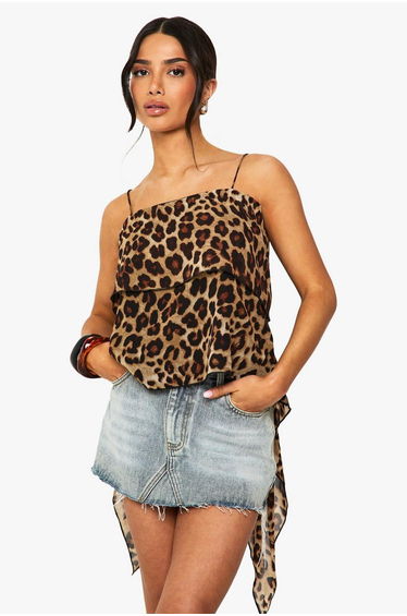 Petite Leopard Print Backless Tie Cami
