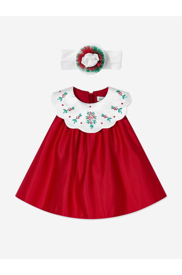 Dress & Fleur Baby Girls Occasion Dress with Headband in Red