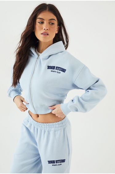 DSGN Studio Applique Boxy Crop Hoodie - light blue