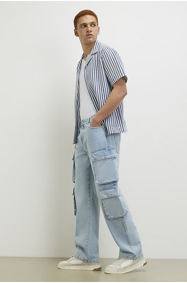 Blue Loose Fit Cargo Jeans