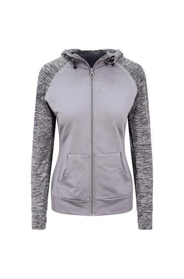 AWDis Cool Womens/Ladies Zoodie Contrast Full Zip Hoodie - Grey/Grey Melange