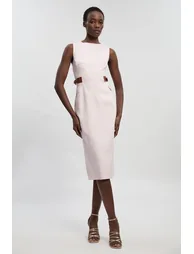 Tailored Linen Tab Waist Pencil Midi Dress - 1