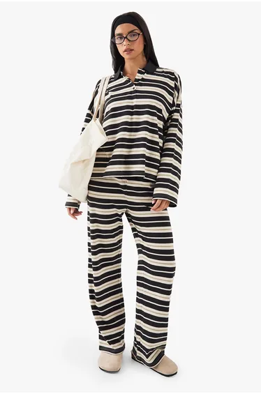 DSGN Studio Stripe Straight Leg Trouser - black