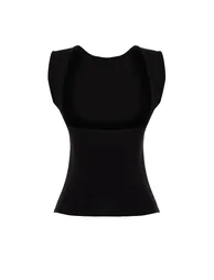 Black Backless Fitted Regular Length Cotton Stretchy Knitted Blouse - 7