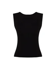 Black Backless Fitted Regular Length Cotton Stretchy Knitted Blouse - 6