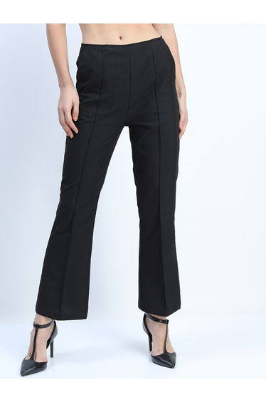 Solid Mid Rise Flared Trousers