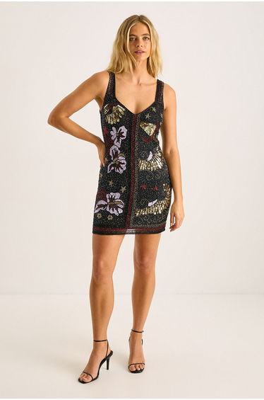 Celestial Placement Beaded Mini Dress