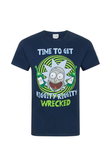 Rick And Morty Mens Riggity Riggity Wrecked T-Shirt - Blue