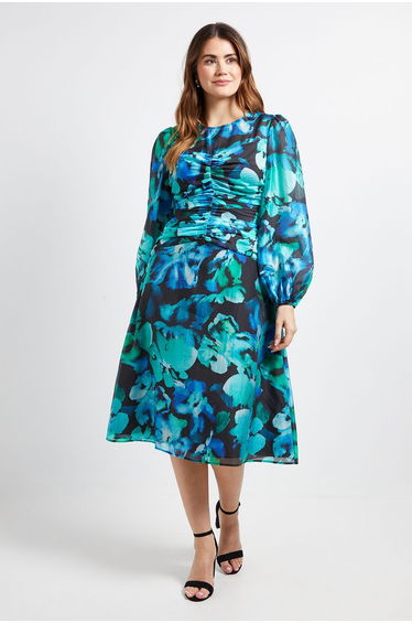 Floral Ruched Midi Dress