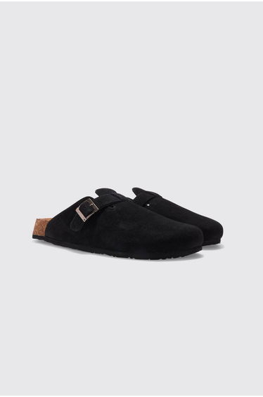 Faux Suede Mule - black