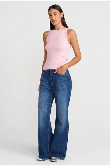 Dilvin Ribbed Halterneck Slim-Fit Blouse