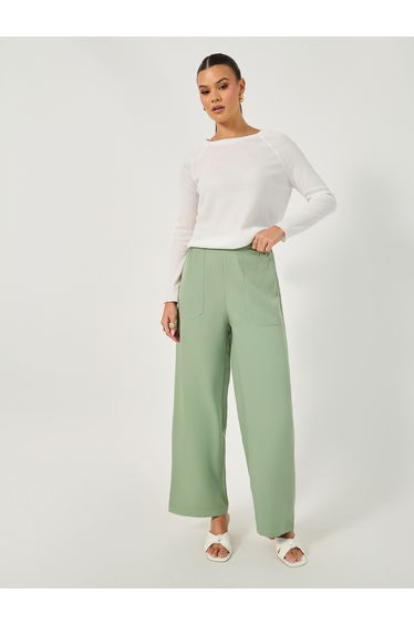 High Rise Tapered Pants with Drawstring Waistband Detail