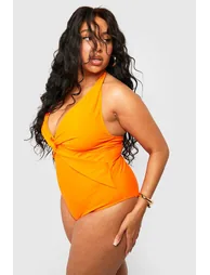 Plus Twist Front Tummy Control Swimsuit - orange - 1