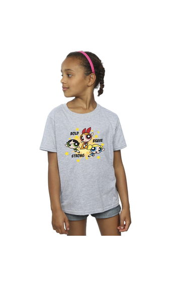 The Powerpuff Girls Girls Bold Brave Strong Cotton T-Shirt - Sports Grey