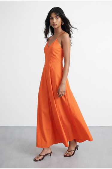 Seam Detail Strappy Full Skirt Midi Dress