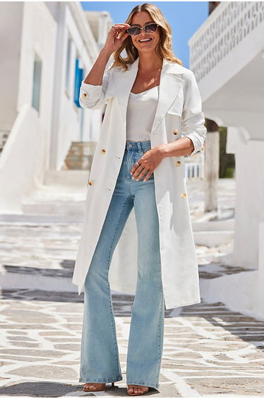 Ivory Longline Belted Trench Coat