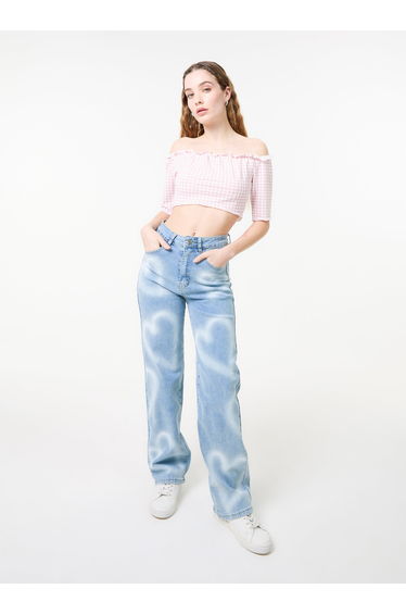 Frill Detail Gingham Bardot Top
