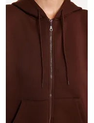 Brown Oversize/Comfortable Fit Basic Hooded Knitted Sweatshirt with Fleece Inside  . - 4