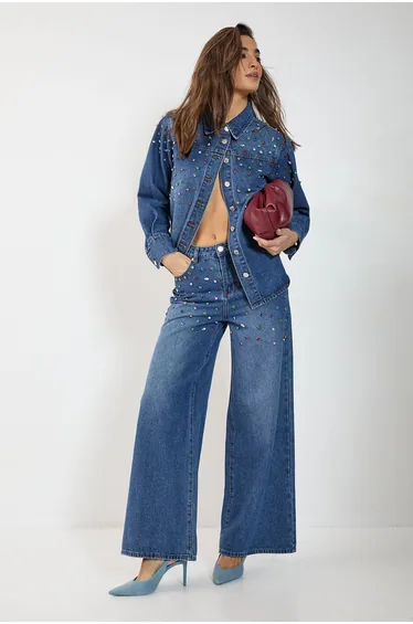 Denim Jewel Baggy Jeans
