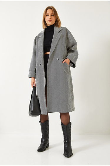 Women's Sleeve Folded Single Button Pocket Lined Cashmere Coat