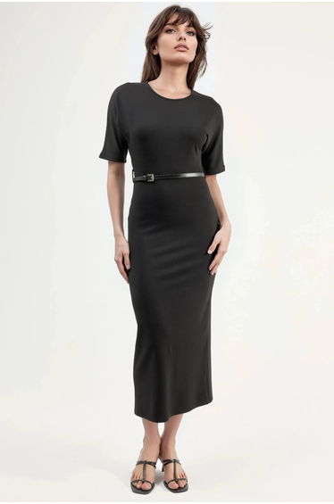 BUSEM Belted Short Sleeve Midi Dress