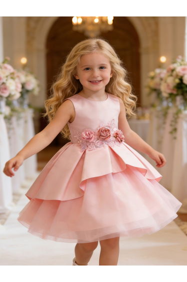 Girls Pink Embellished Sleeveless Dress