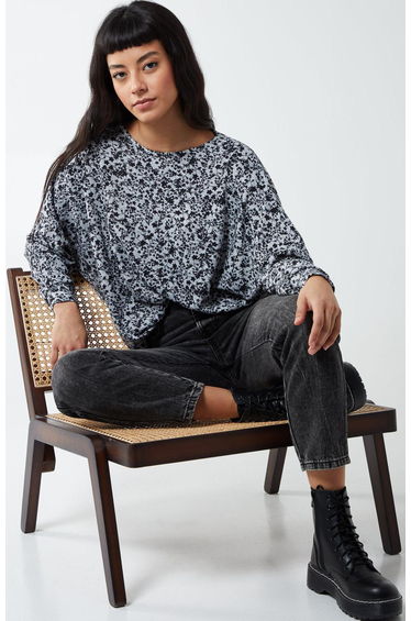Mini Floral Print Deep Hem Batwing Top