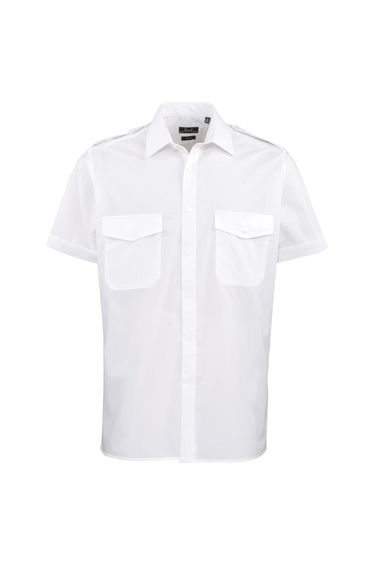 Premier Mens Short Sleeve Pilot Plain Work Shirt - White