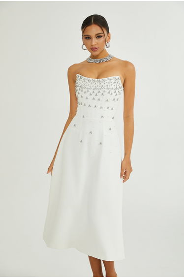 Melisande white embellished midi dress