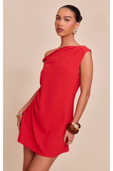 Red Textured Asymmetric Shift Dress