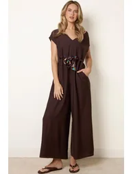 Belted Tie Drawstring Scarf Jumpsuit