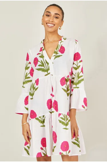 Yumi White Cotton Floral Tunic
